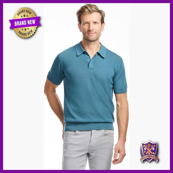 Men's Short Sleeve Rib Knit Sweater Polo Cotton Modal Blend Regular Fit